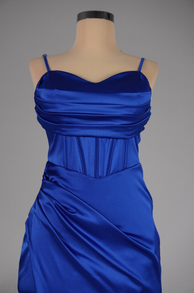 Bella | Satin Corset Slit Gown Royal Blue