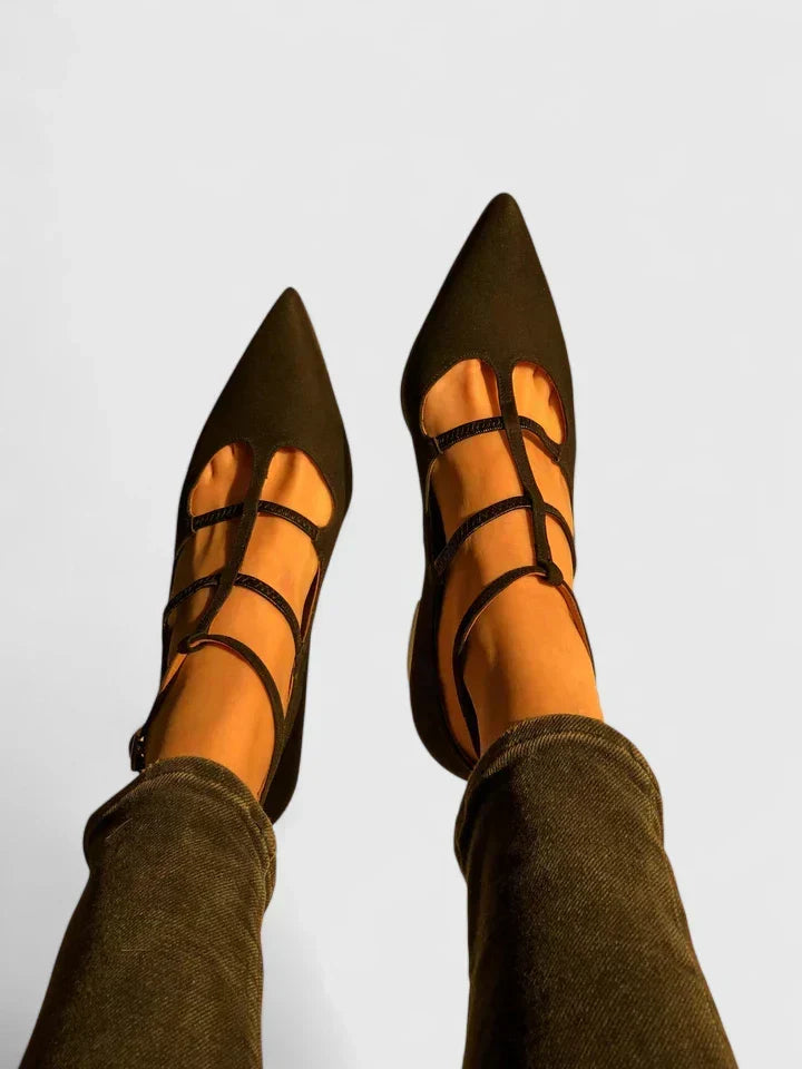 Pointed Toe Caged Strap Low Heel Flats