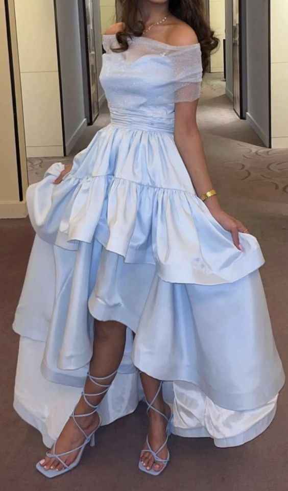 Blue Off The Shoulder A-line Prom Dress,Blue Formal Dress cc956