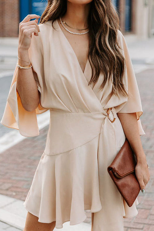 Feminine Love Cape Short Sleeve Wrap Mini Dress - 2 Colors Champagne