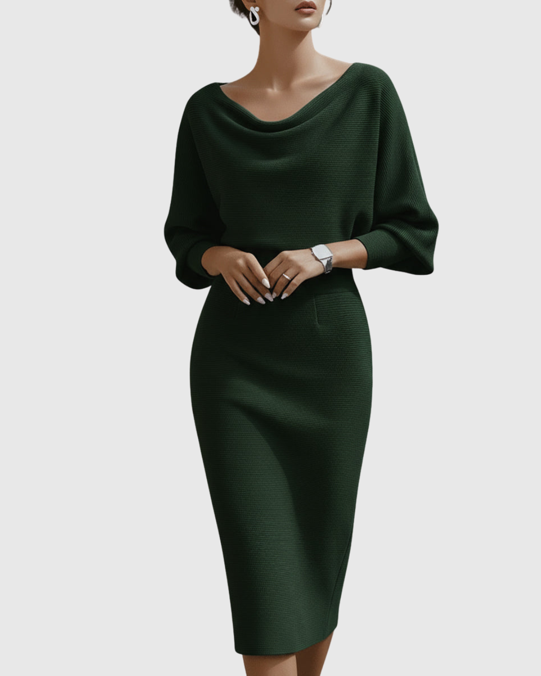 Off Shoulder Long Sleeve Ribbed Knit Bodycon Midi Dress