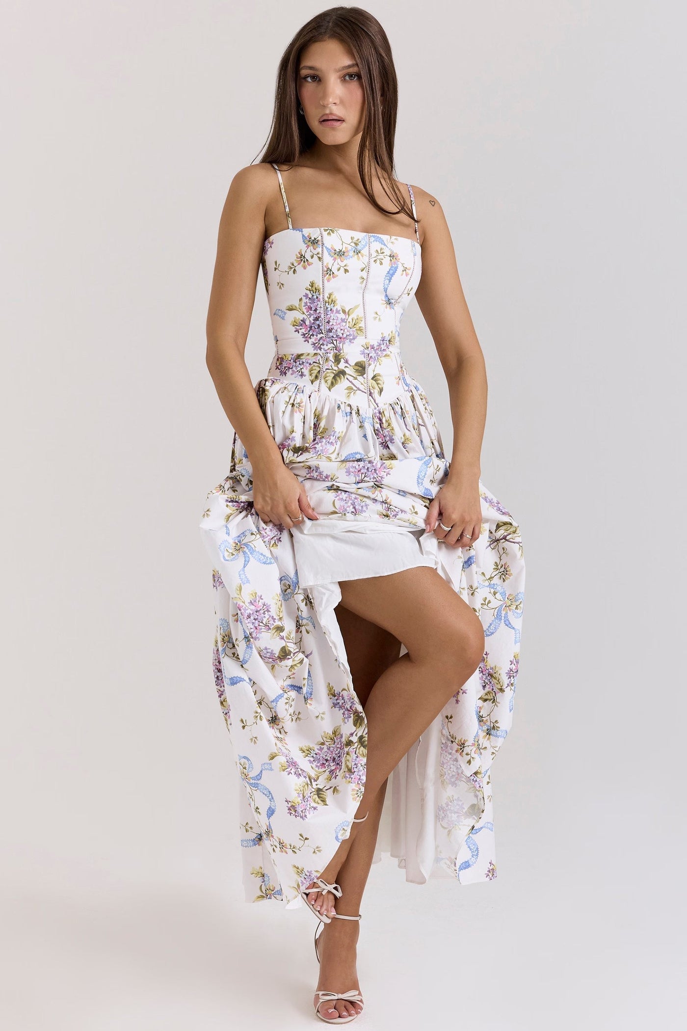 Floral Spaghetti Strap Corset Maxi Dress 13