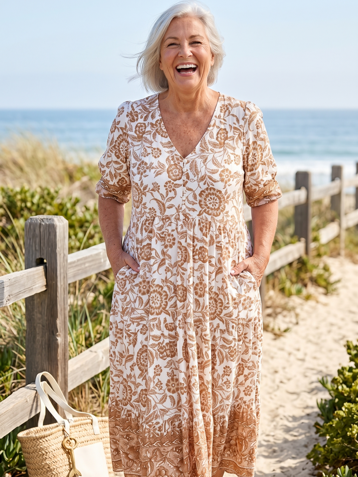 KEISHA™ - GRACEFUL V-NECK FLORAL MIDI DRESS