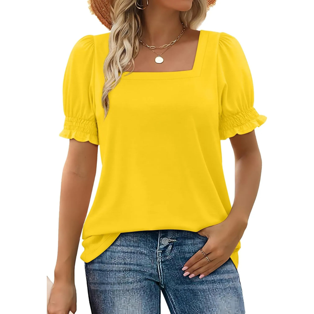 Square Neck Puff Sleeve Striped Top