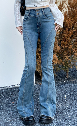 Vintage '90s Seamed Trim Mid Waist Skinny Flare Jeans - Blue
