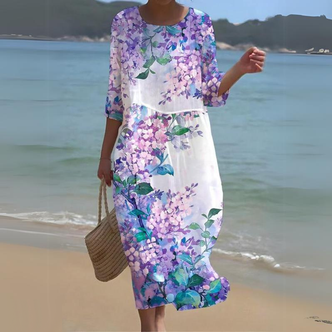 Floral Round Neck Half Sleeve Shift Summer Midi Dress