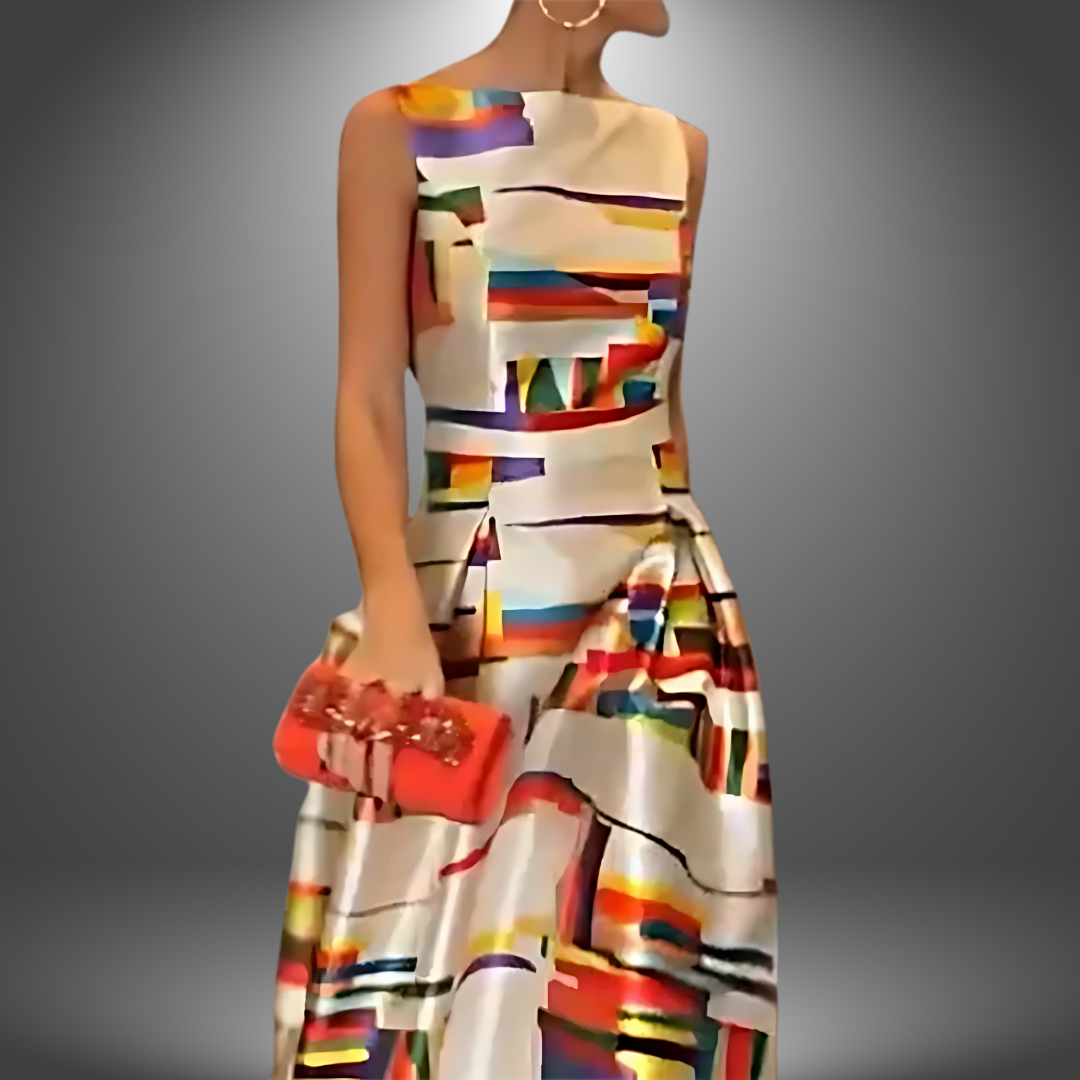 Abstract Print Sleeveless Pleated A-Line Midi Dress 2