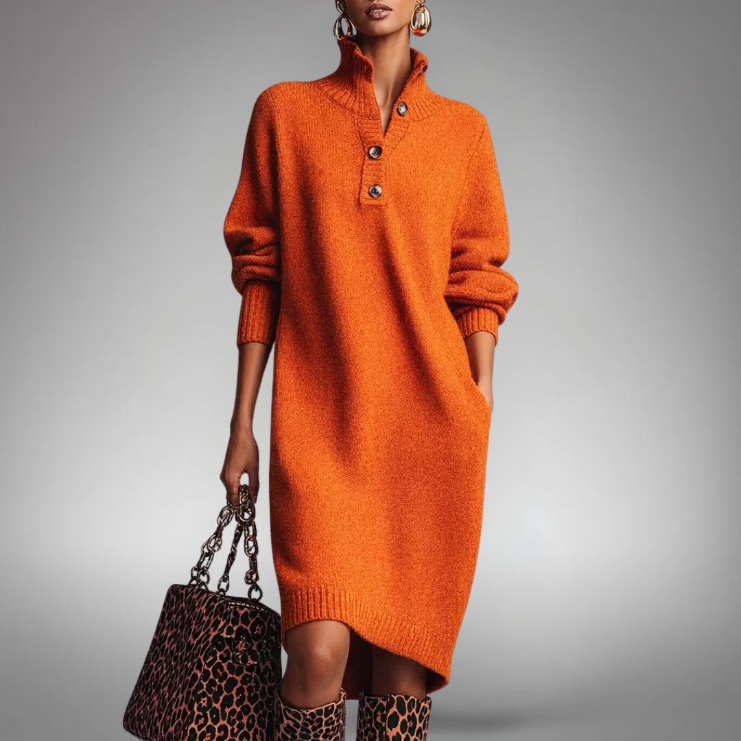 Turtleneck Long Sleeve Knit Midi Sweater Dress