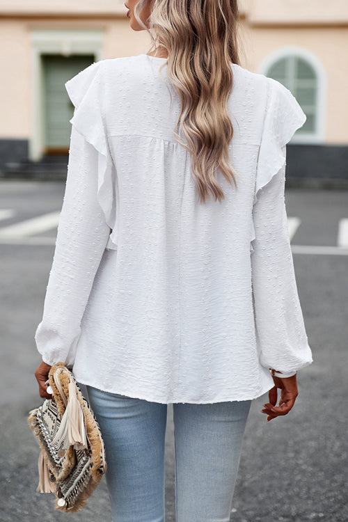 Miss You So Swiss Dot Lace Ruffled Long Sleeve Top - 5 Colors