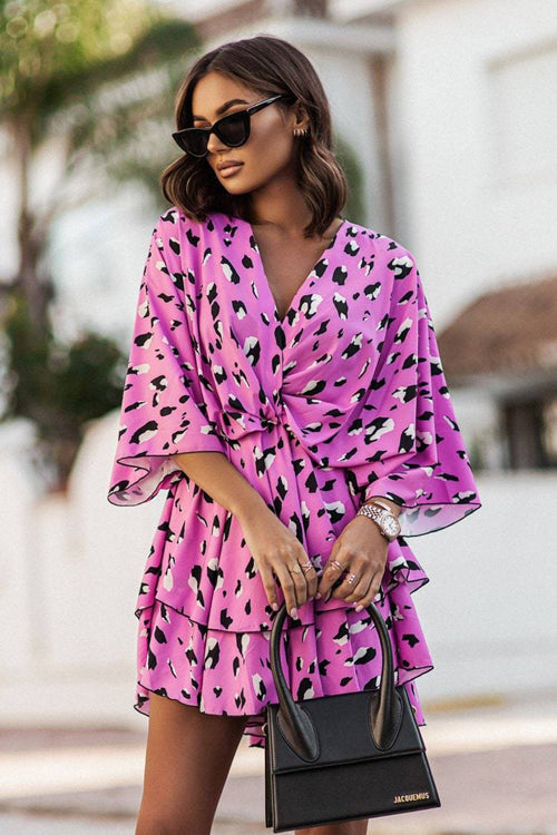 Bring Your Love Print Layered Mini Dress - 4 Colors Purple Leopard Print