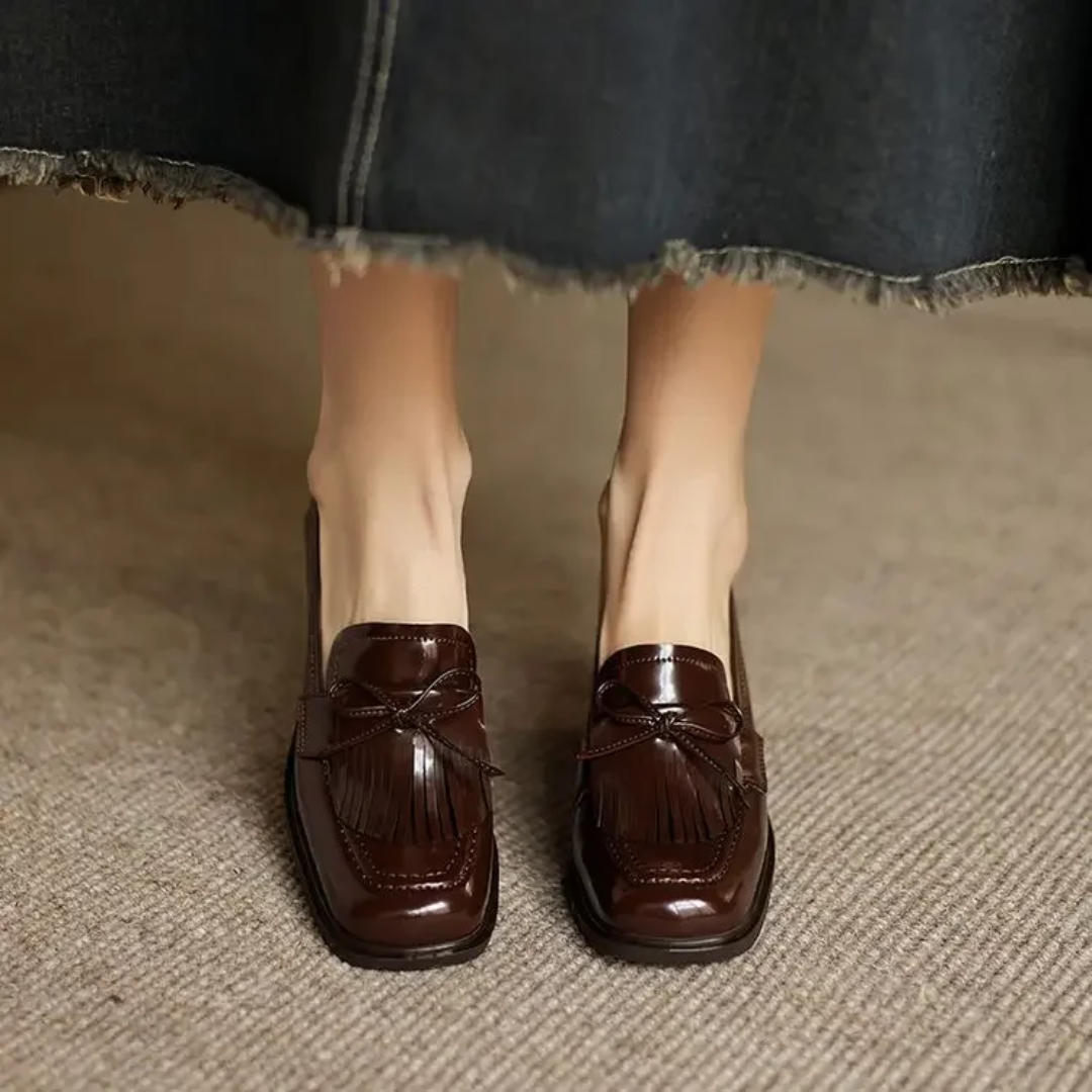Square Toe Tassel Block Heel Loafer Pumps