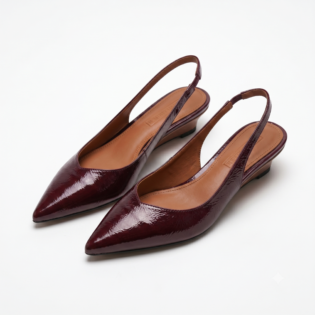 Pointed Toe Slingback Low Wedge Heel Pumps