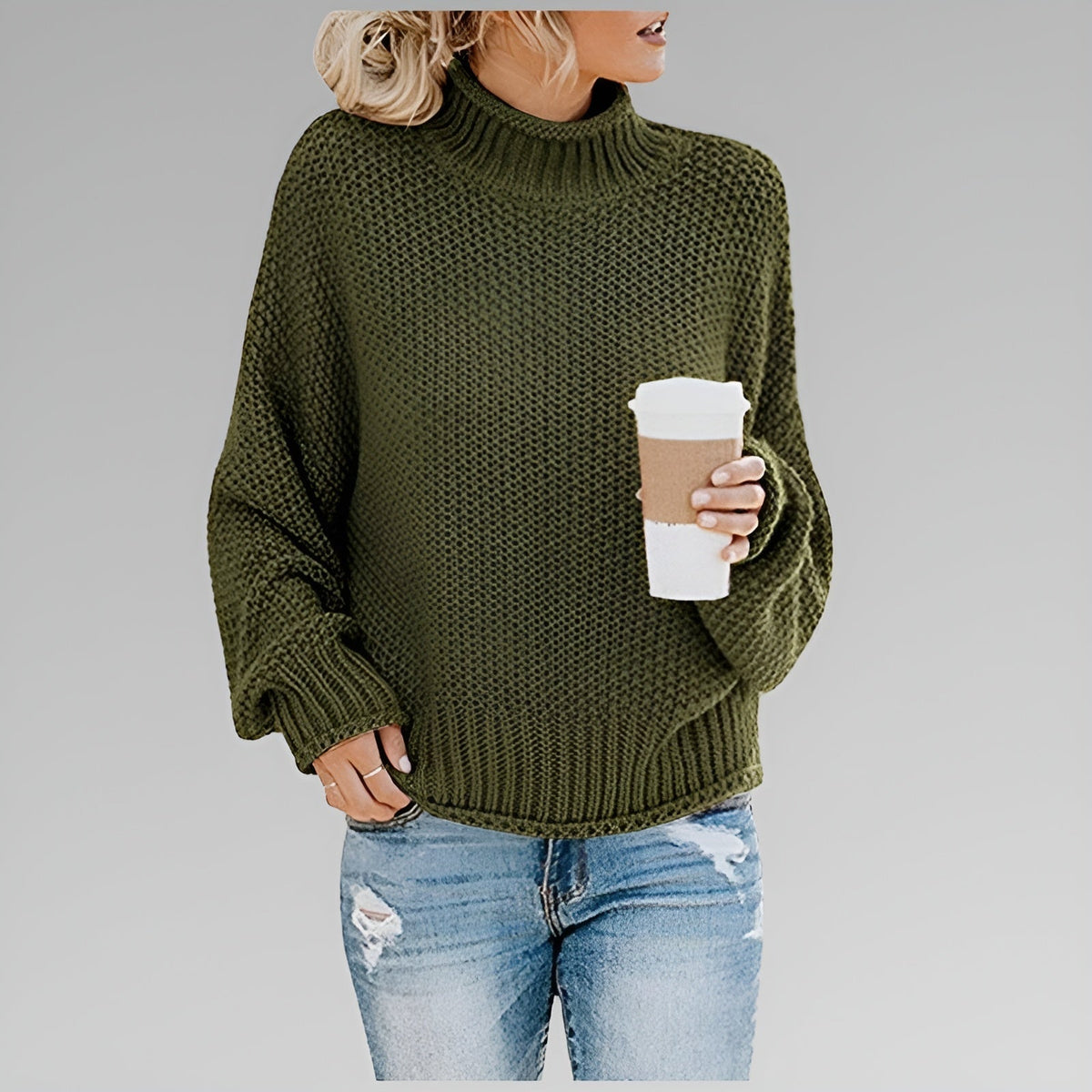 Turtleneck Long Sleeve Chunky Knit Oversized Sweater