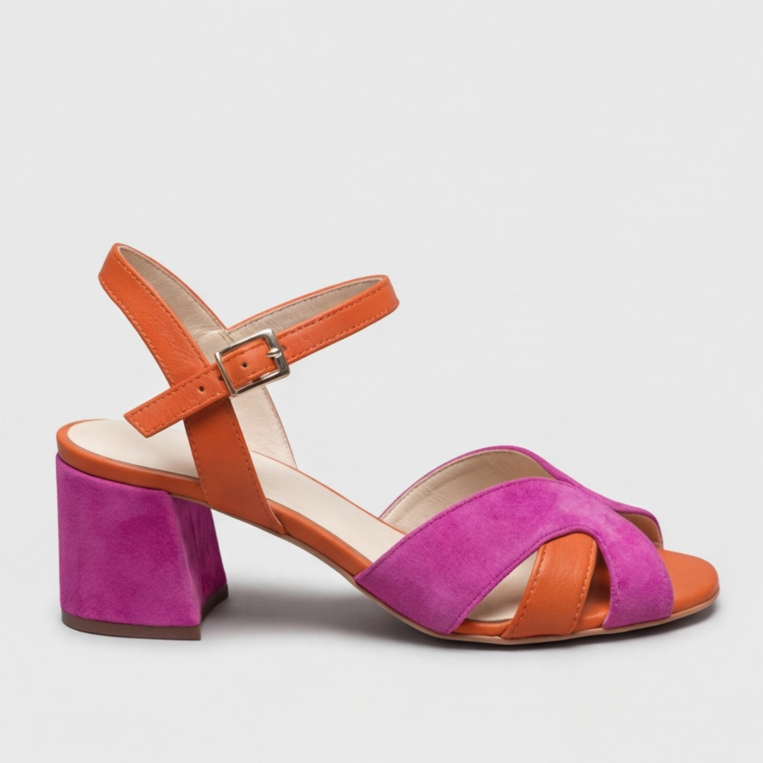 Open Toe Cross Strap Ankle Buckle Block Heel Sandals
