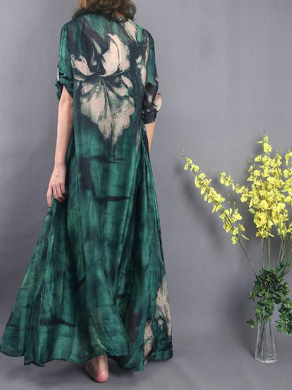 Abstract Print Oversized Round Neck Short Sleeve A-Line Maxi Dress