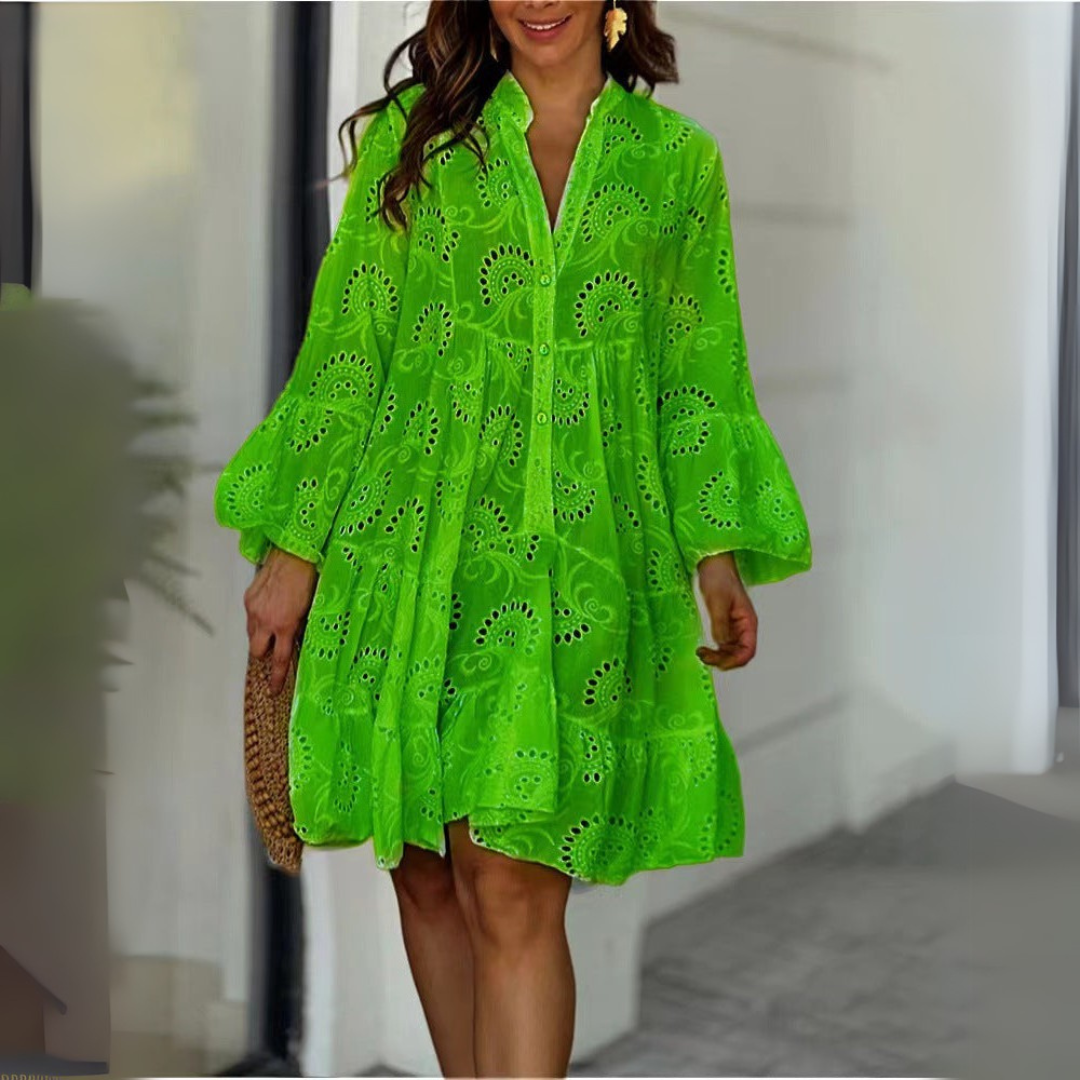 Cindy | Embroidered Tiered Mini Dress Green
