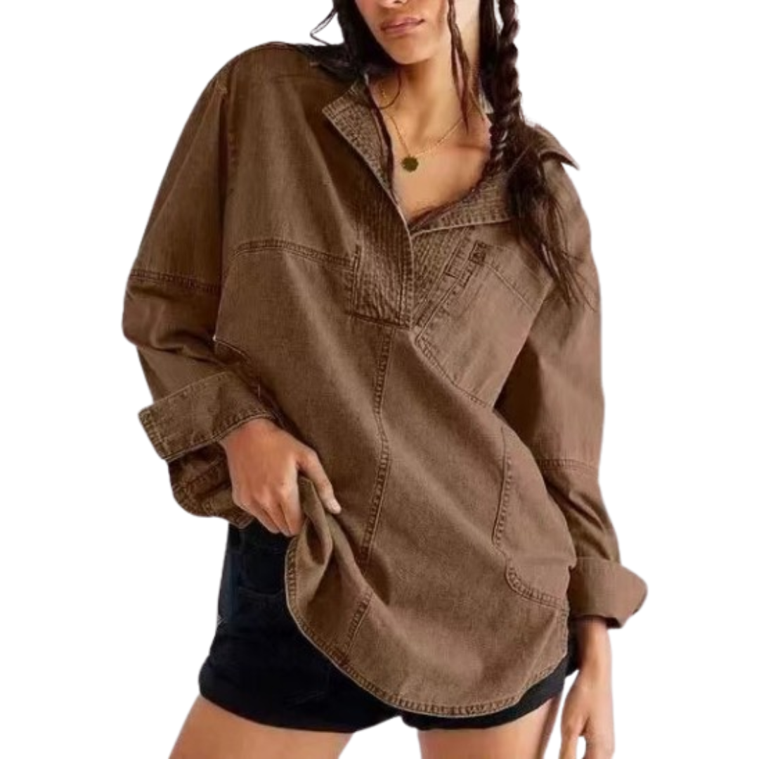 Nalinae™ | Chic V-Neck Denim Tunic Top