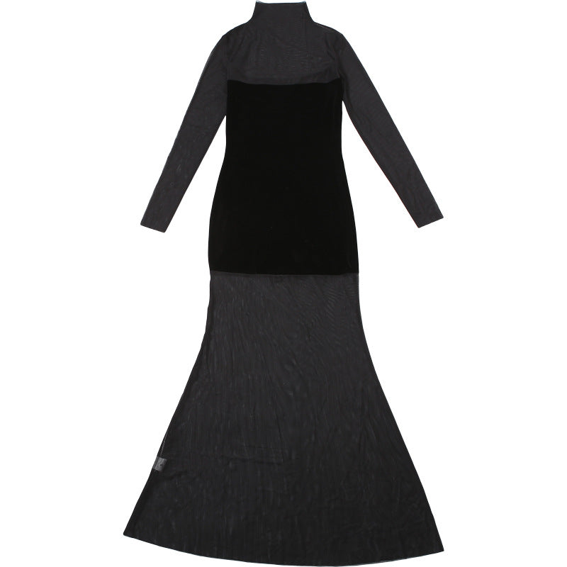 Velvet Crush Sheer Dress Black