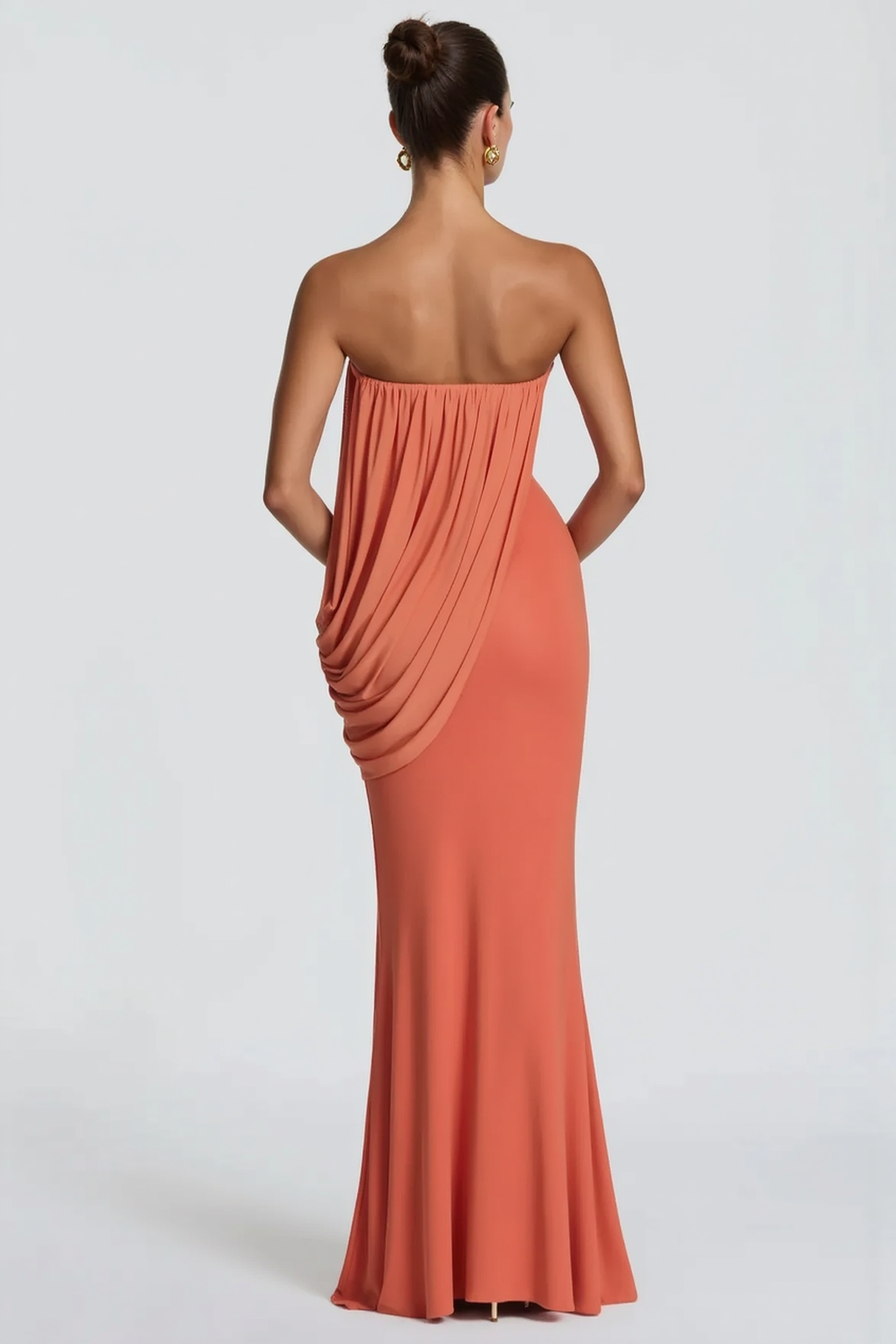 Draped Mesh Tube Irregular Ruche Maxi Slim Bodycon Dress