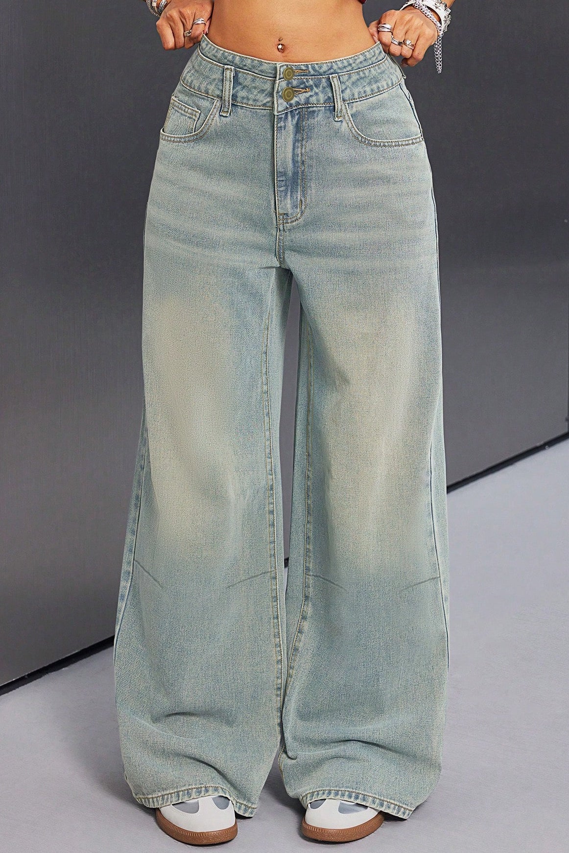 Button Front Vintage Wide Jean