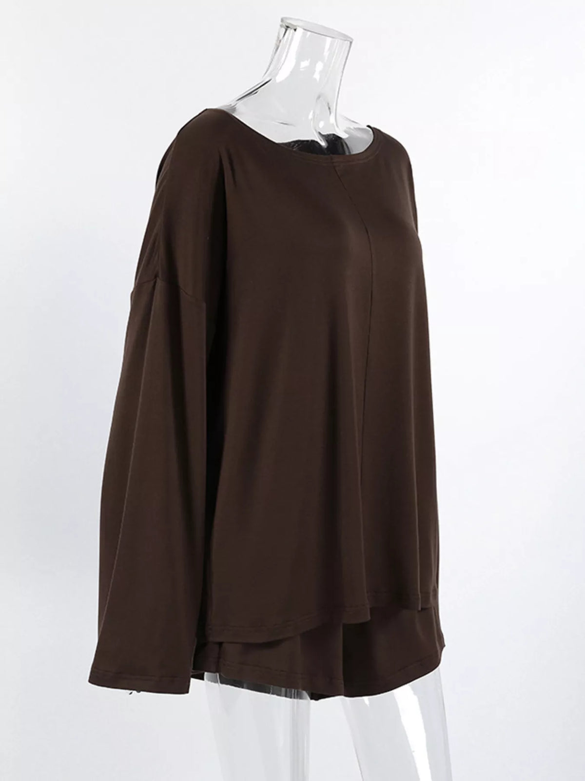 Oversized Drop Shoulder Long Sleeve Top and Shorts Lounge Two Piece Set 14