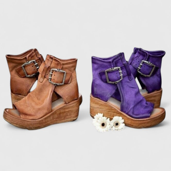 Open Toe Buckle Platform Wedge Sandals