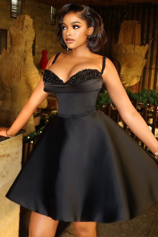 Beaded Sweetheart Off Shoulder Corset Fit and Flare Mini Dress
