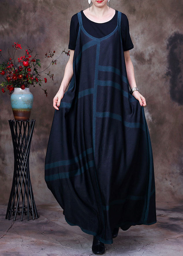 Geometric Print Sleeveless Pinafore Oversized Maxi Dress and Tank Two Piece Set