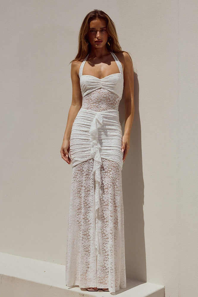 Halter Backless Sleeveless Bodycon Lace Dress