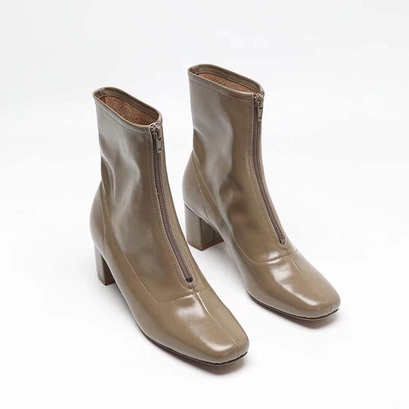 Classic Slimming Boots Elegant Glove-Like Ankle Boots High Heel Front Zipper Boots