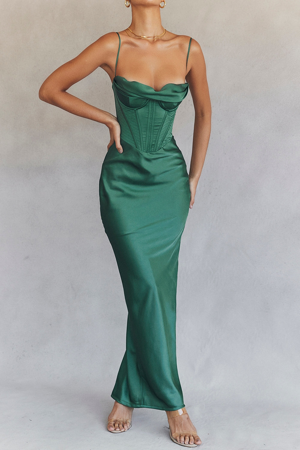 Satin Cowl Neck Corset Bustier Cami Mermaid Maxi Dress 7