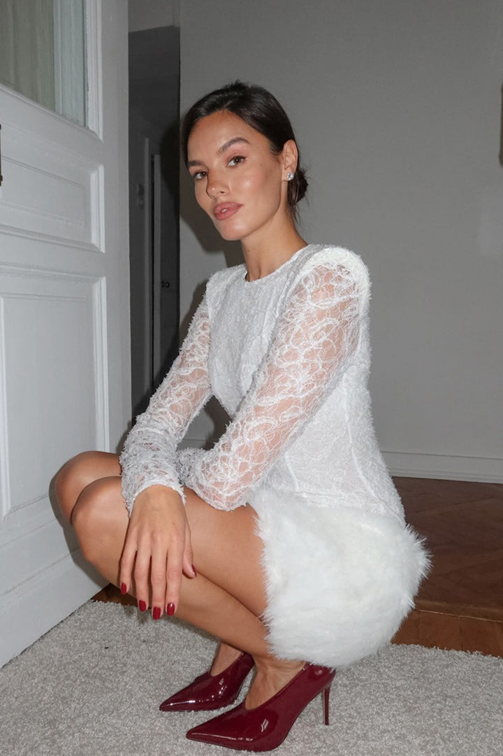 Sexy Lace Knit Slim Long Sleeve Mini Dress - View 8