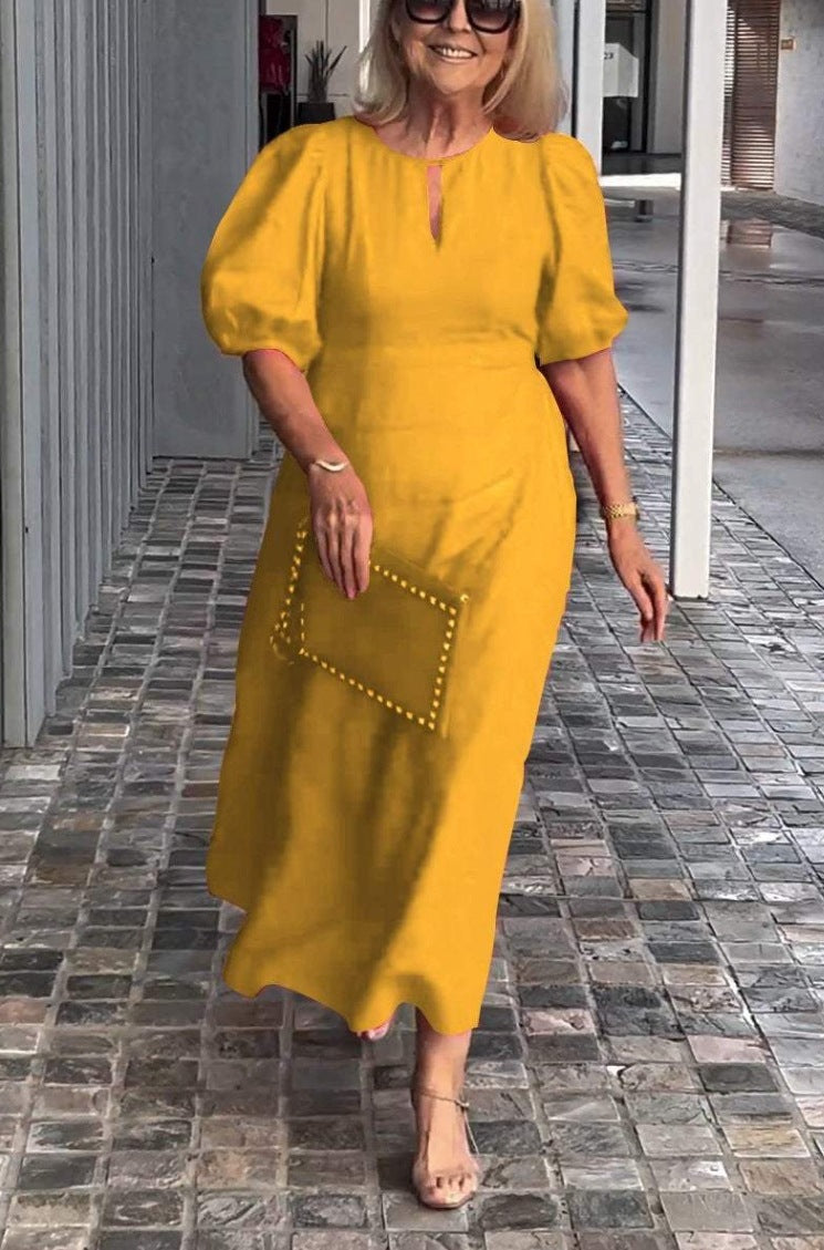 Frankie - Chic Bubble Sleeve Loose Dress Yellow