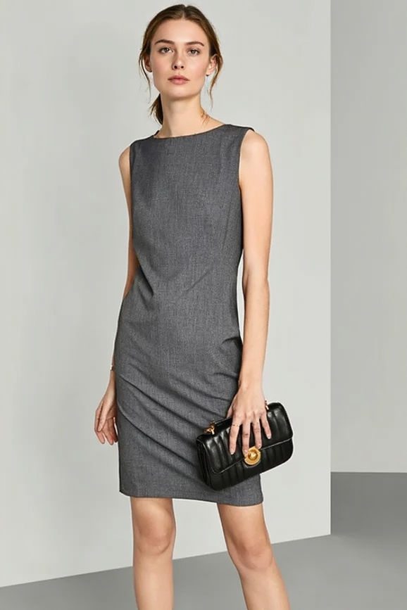 Stretch Lapel Sleeveless Slim Work Dress