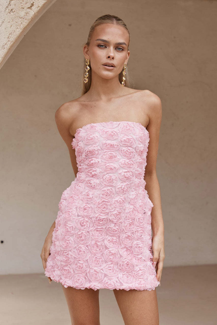 3D Floral Strapless Bodycon Mini Party Dress