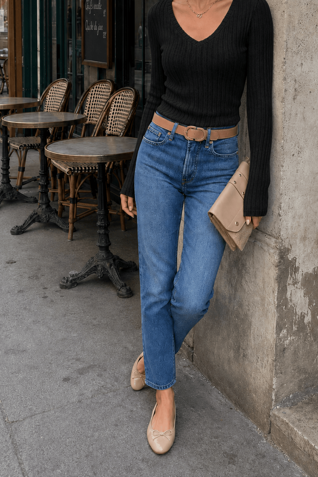 Deep V-Neck Ribbed Top