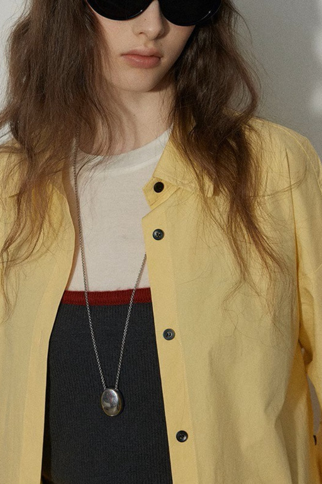 Collared Long Sleeve Contrast Button Oversized Longline Shirt 10