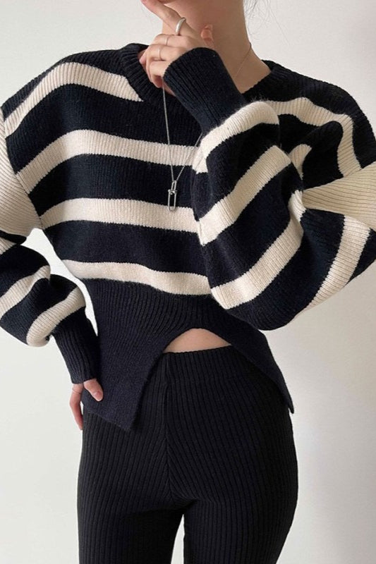 Cut-Out Waist Striped Sweater