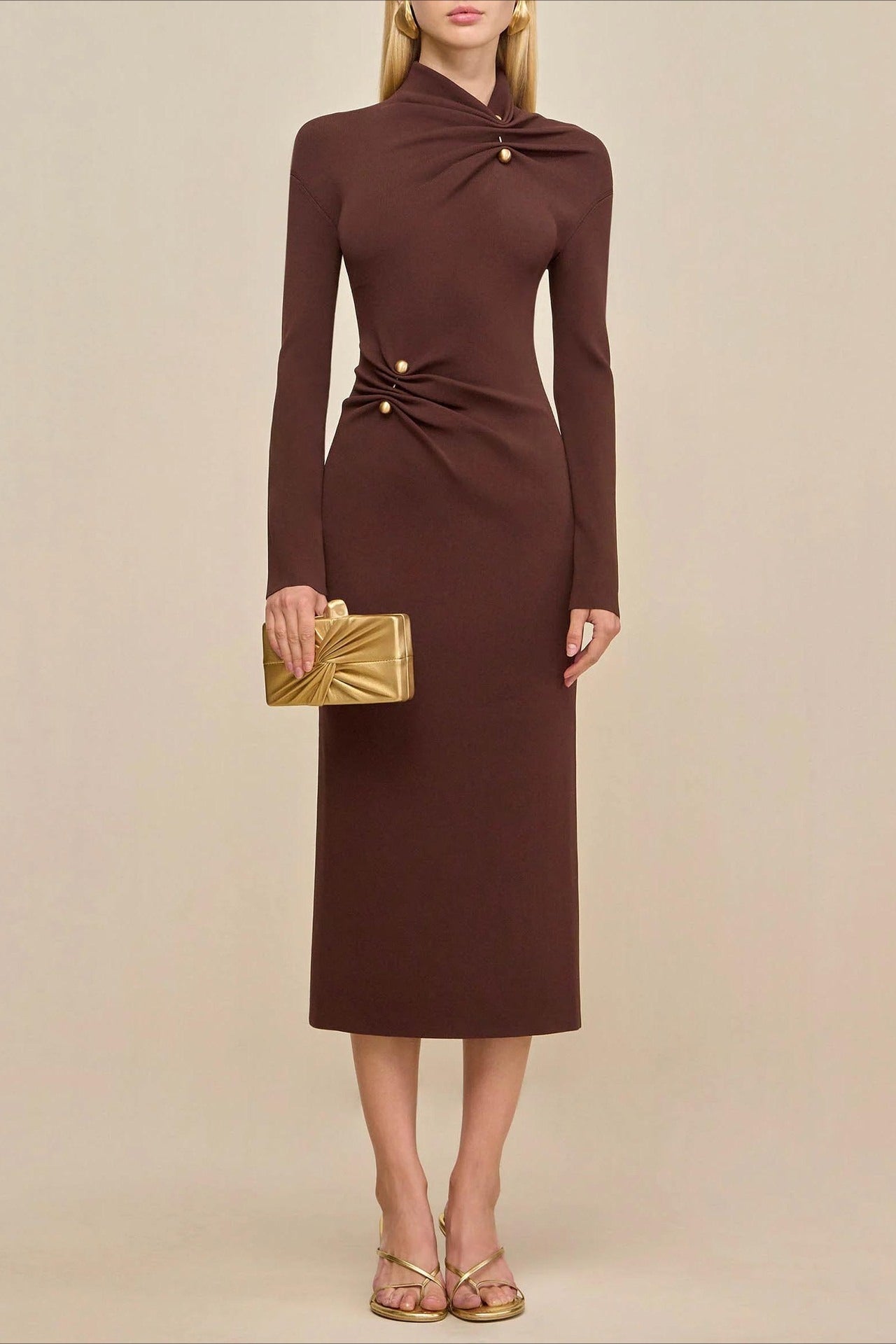 High Neck Metal Detail Knit Sweater Dress