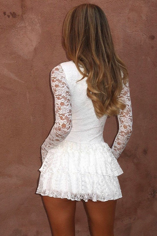 Hollow Out Buttoned Bodycon Lace Dress
