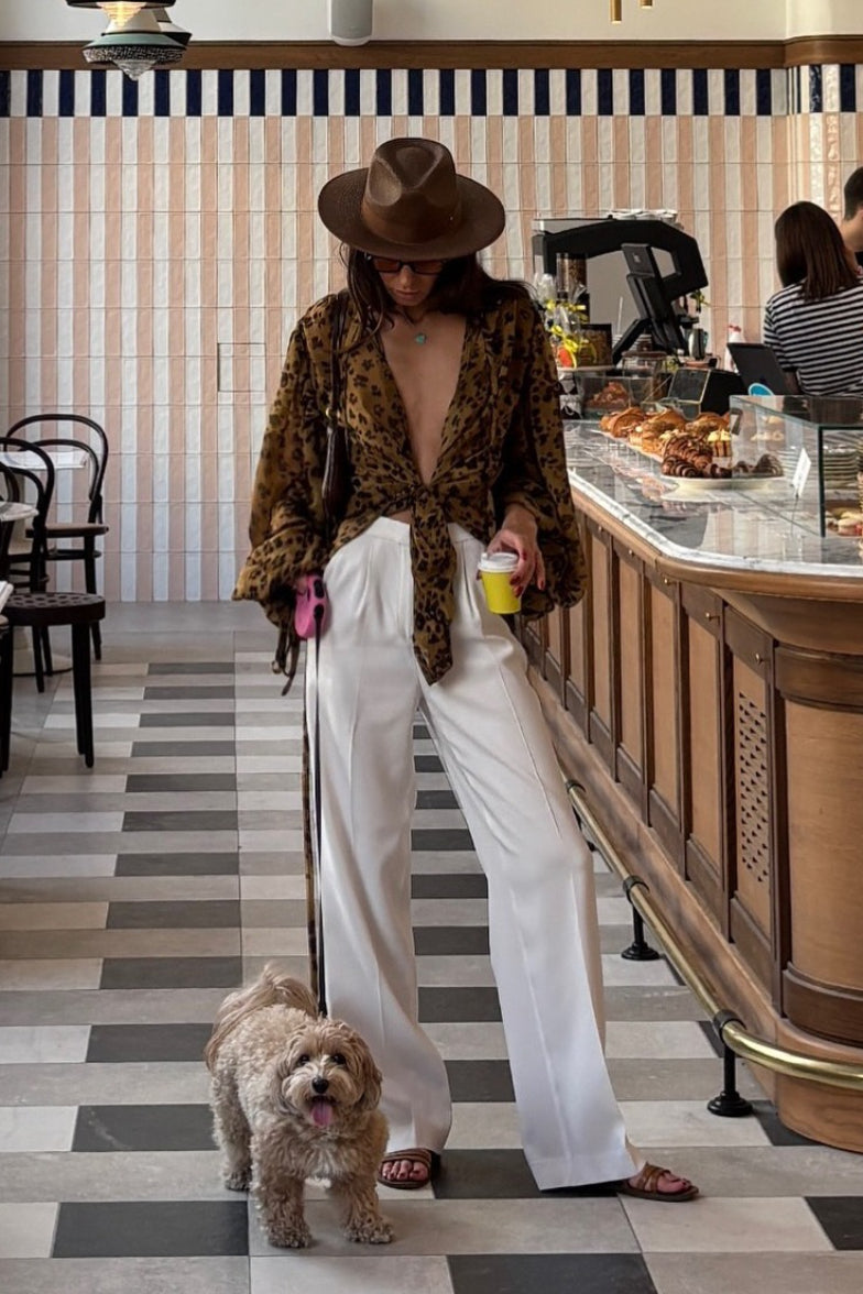 Leopard Print Sheer Deep V-Neck Balloon Sleeve Tie Front Blouse 2