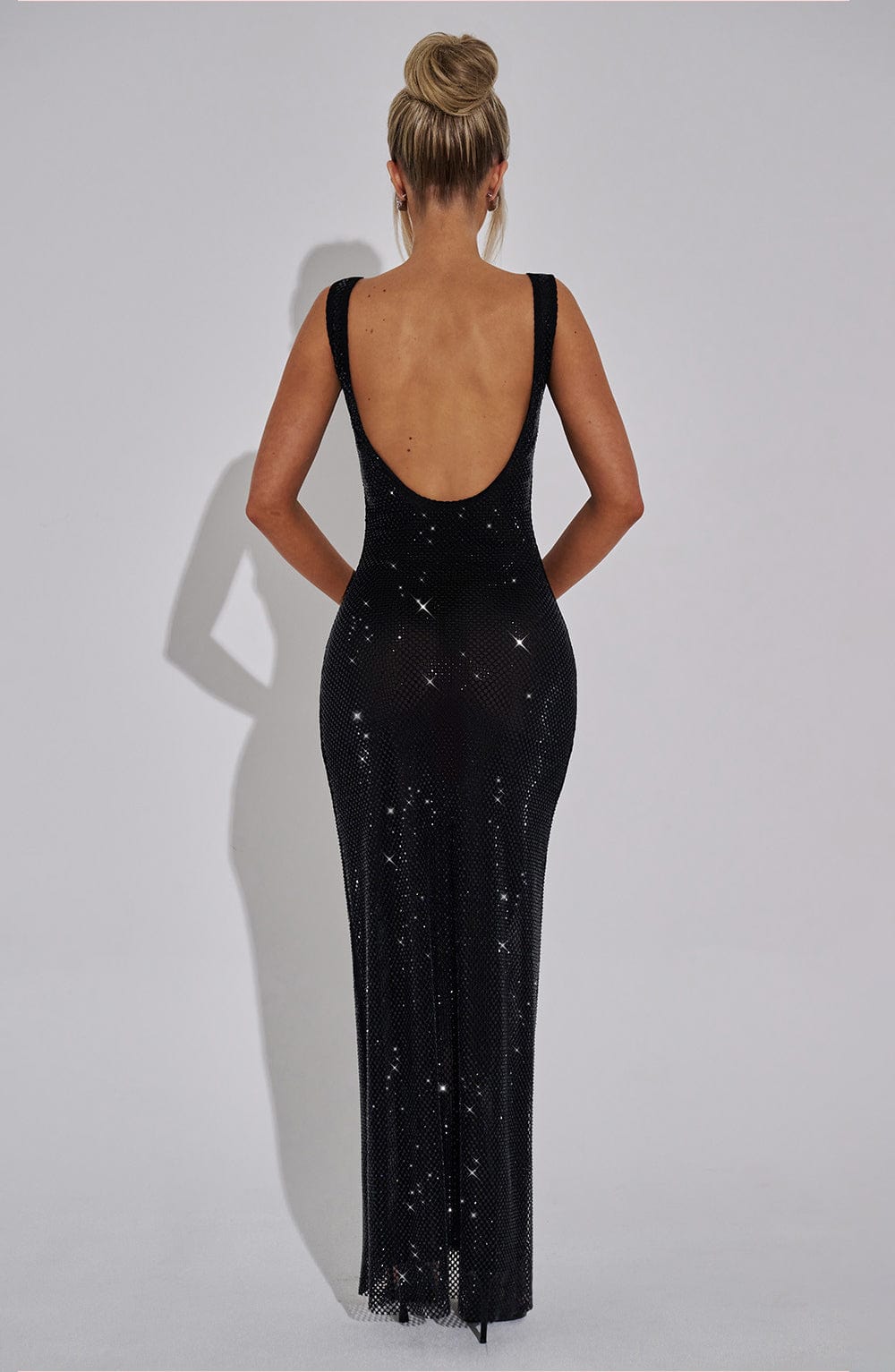 Rhinestone Fishnet Mesh Scoop Neck Tank Bodycon Maxi Dress 7