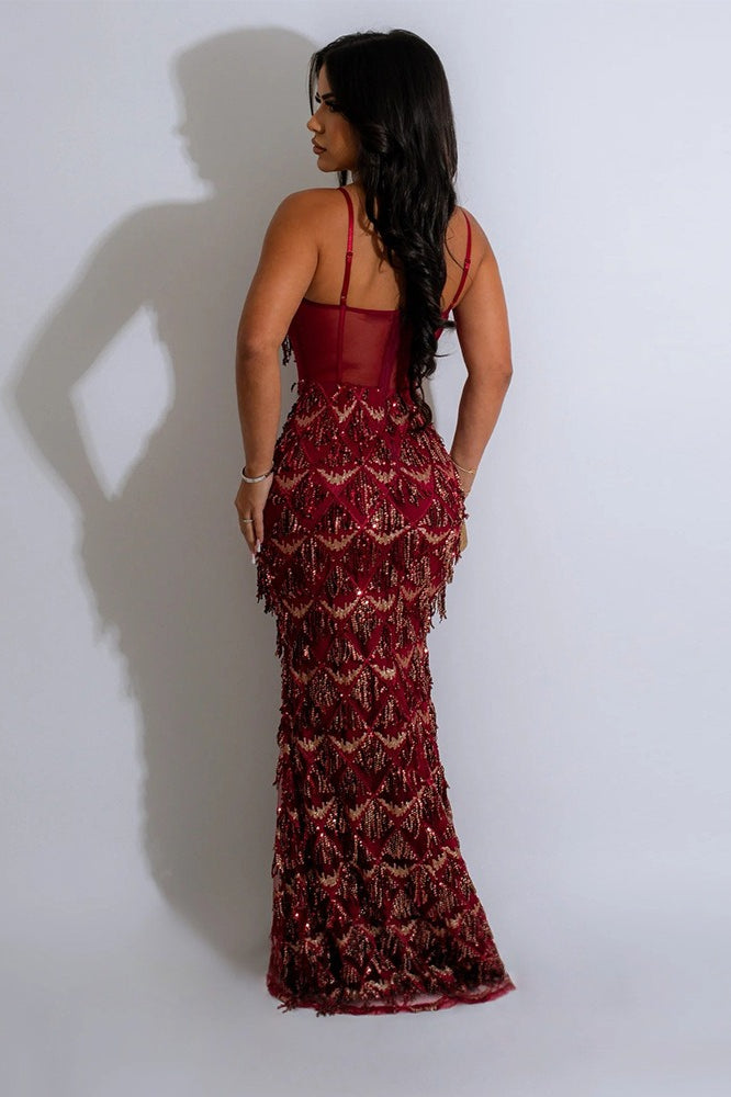 Refined Spaghetti Strap ALine Bodycon Maxi Sequin Dress