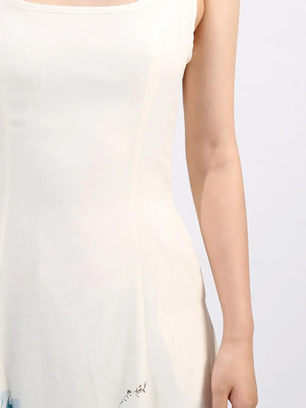 Floral Border Print Square Neck Sleeveless A-Line Midi Dress with Pockets 8