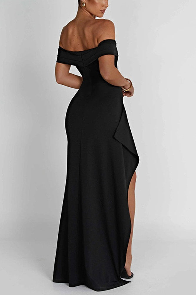 Off Shoulder Ruched High Split Mermaid Maxi Dress