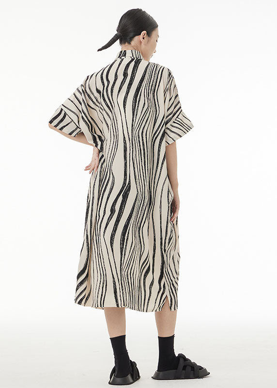 Oversized Button Front Short Sleeve Abstract Stripe Shirt Midi Dress