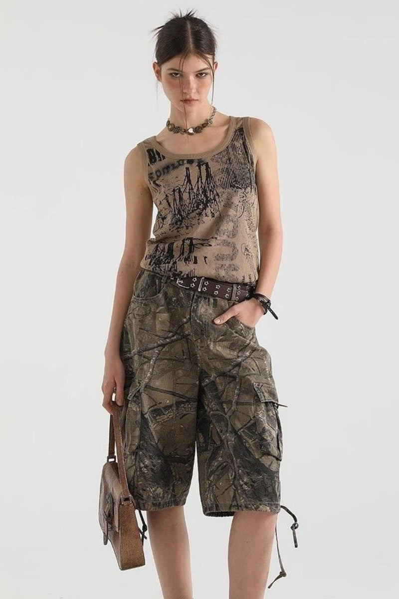 Scoop Neck Sleeveless Distressed Graphic Print Knit Tank Top 3