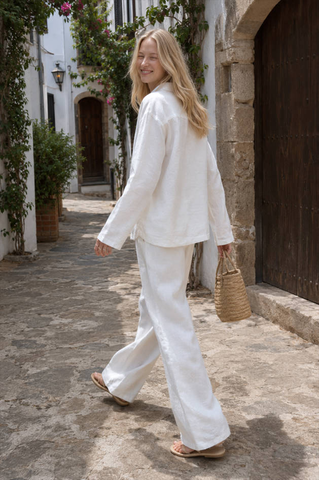 Linen Polo Collar Relaxed Blouse
