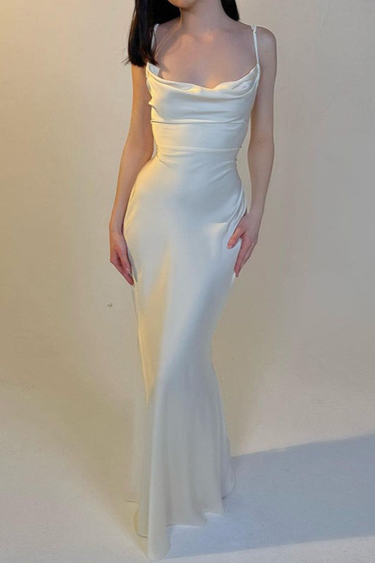 Satin Cowl Neck Spaghetti Strap Slim Maxi Prom Dress
