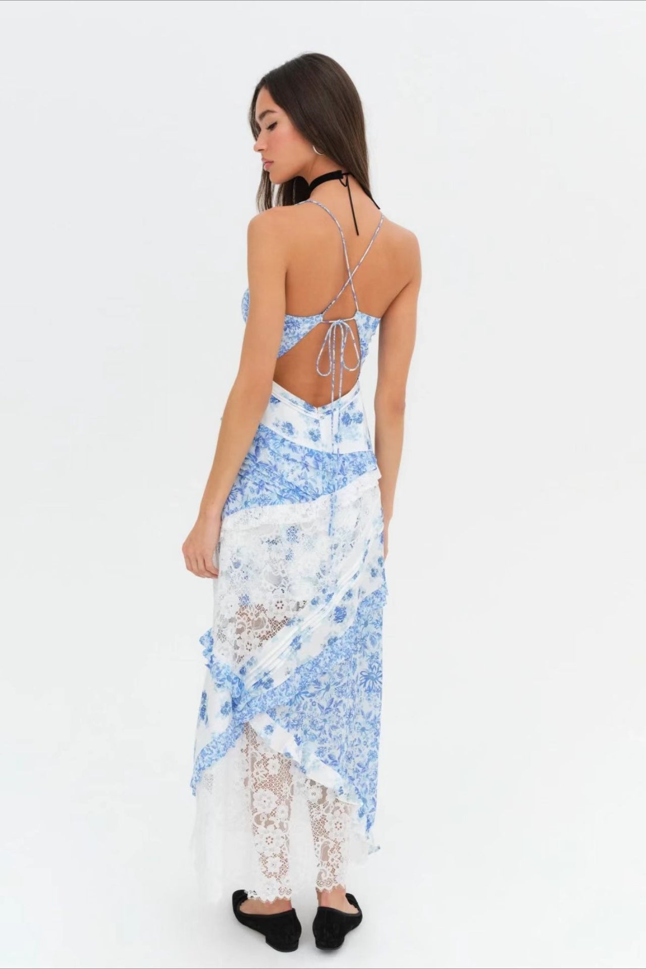 Floral Lace Deep V-Neck Spaghetti Strap Maxi Dress 8
